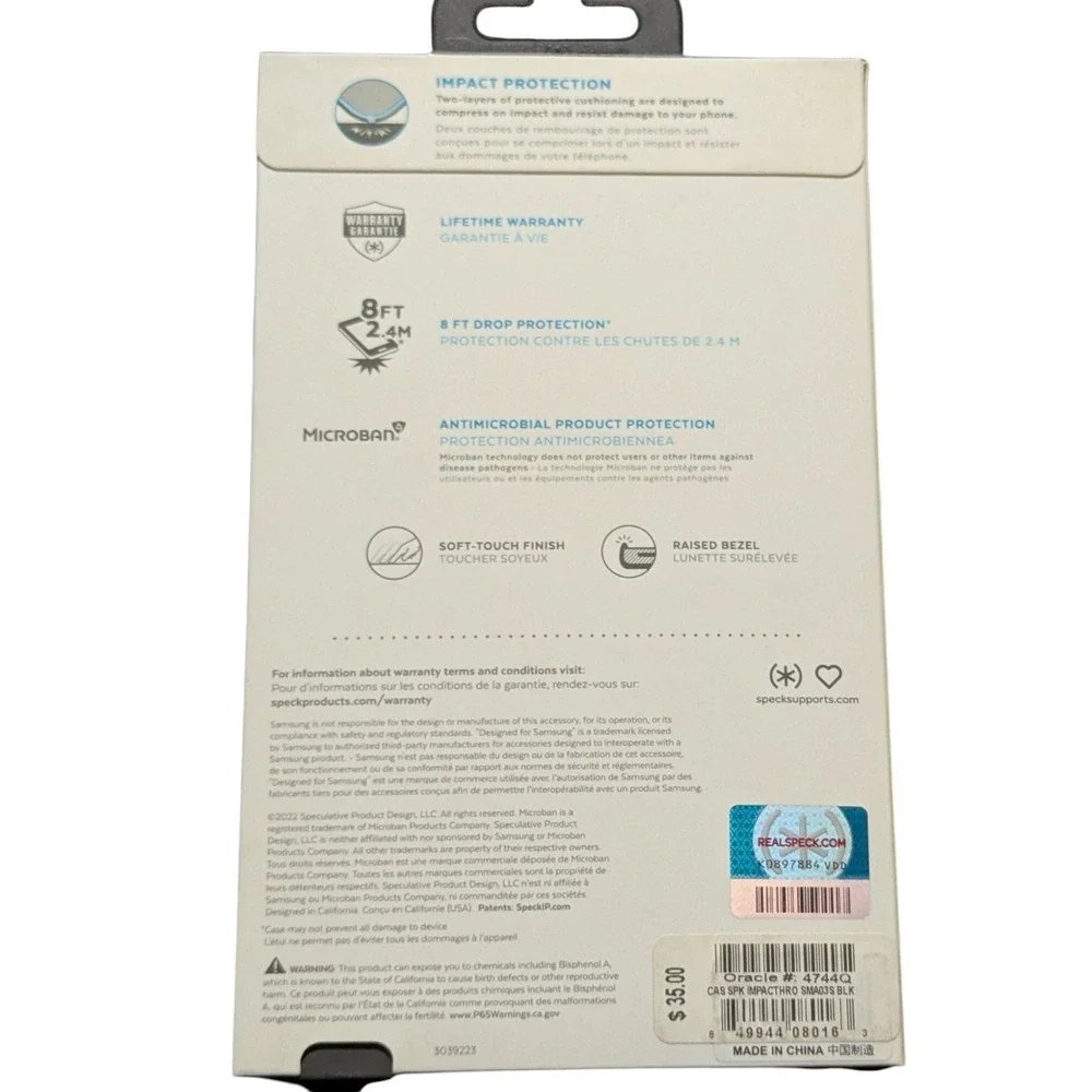 C8. Speck Impact Hero Case For Samsung Galaxy AO3s - Black, Soft Touch, QI Comp.